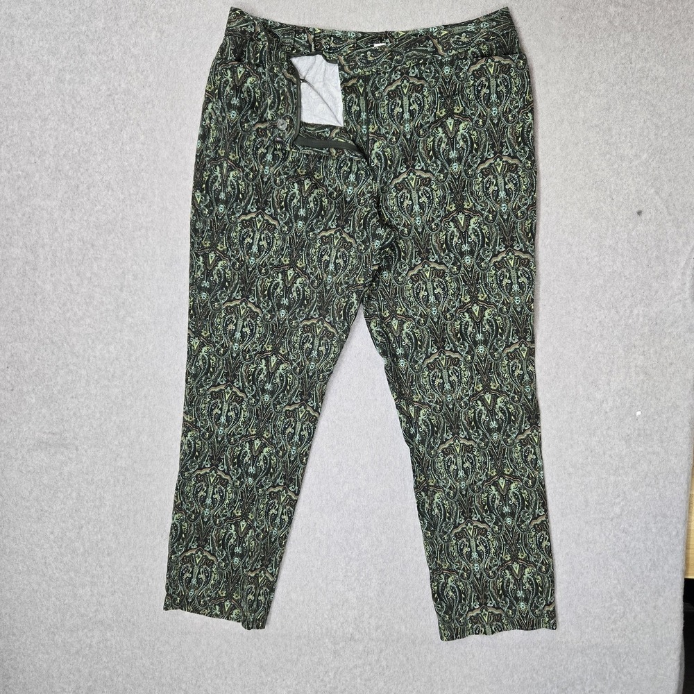 Susan Graver Women Pants 16 Green Paisley Dress Pants Button 29" Inseam